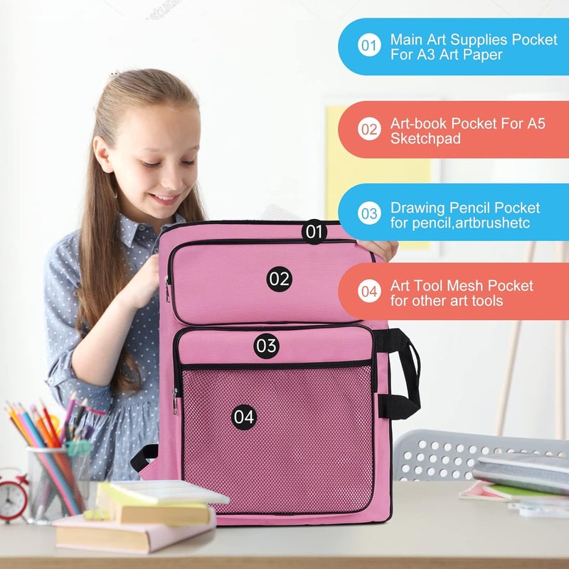 TreochtFUN Art Portfolio kids, Drawing Supply Bag 15x18 In For Children Lesson,Artwork Case Storage Sketchbook,Drawing Pencil,Artist Set. (Pink) - Image 2